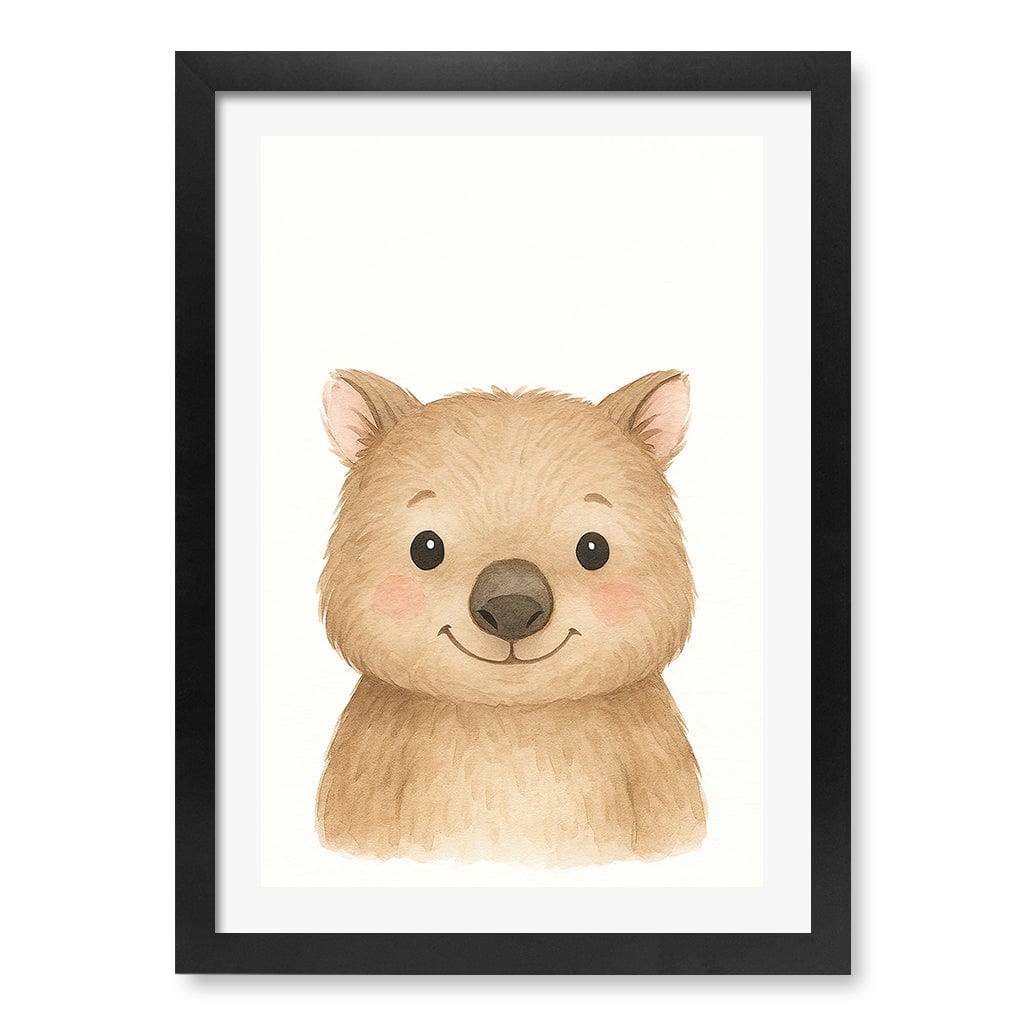 Animal Friends Wombat Children's Wall Art Print A3 (29.7 x 42cm) / Matte Black Frame / White Border from our Australian Made Framed Wall Art, Prints & Posters collection by Profile Products (Australia) Pty Ltd