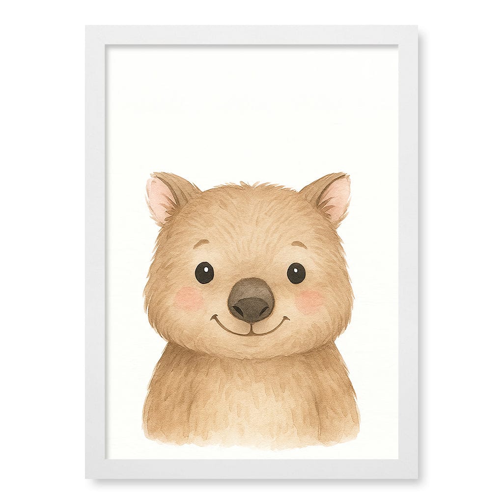 Animal Friends Wombat Children's Wall Art Print A3 (29.7 x 42cm) / Matte White Frame / No Border from our Australian Made Framed Wall Art, Prints & Posters collection by Profile Products (Australia) Pty Ltd