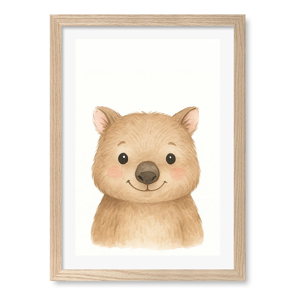 Animal Friends Wombat Children's Wall Art Print A3 (29.7 x 42cm) / Natural Oak Frame / White Border from our Australian Made Framed Wall Art, Prints & Posters collection by Profile Products (Australia) Pty Ltd