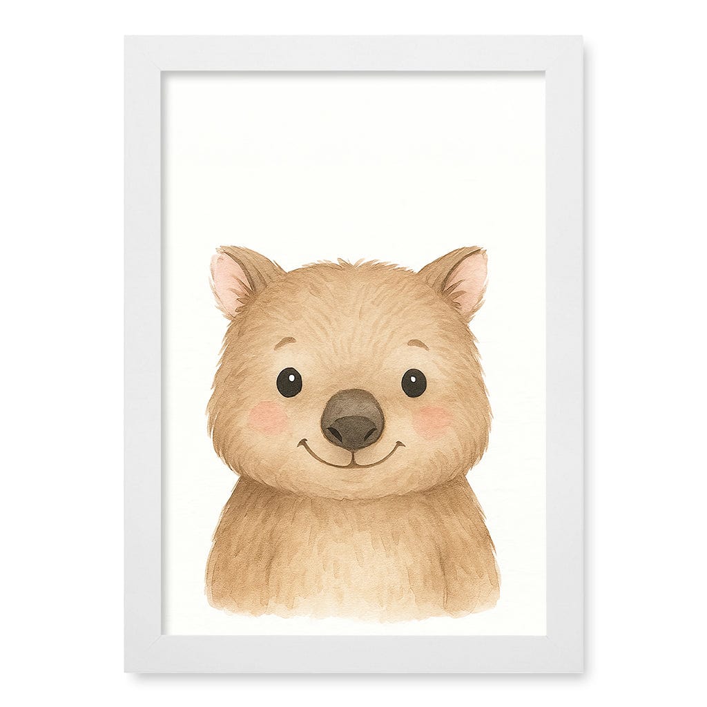 Animal Friends Wombat Children's Wall Art Print A4 (21 x 29.7cm) / Matte White Frame / No Border from our Australian Made Framed Wall Art, Prints & Posters collection by Profile Products (Australia) Pty Ltd