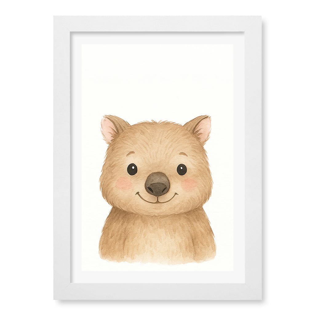 Animal Friends Wombat Children's Wall Art Print A4 (21 x 29.7cm) / Matte White Frame / White Border from our Australian Made Framed Wall Art, Prints & Posters collection by Profile Products (Australia) Pty Ltd