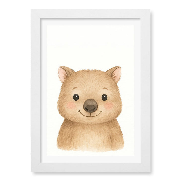 Animal Friends Wombat Children's Wall Art Print A4 (21 x 29.7cm) / Matte White Frame / White Border from our Australian Made Framed Wall Art, Prints & Posters collection by Profile Products (Australia) Pty Ltd