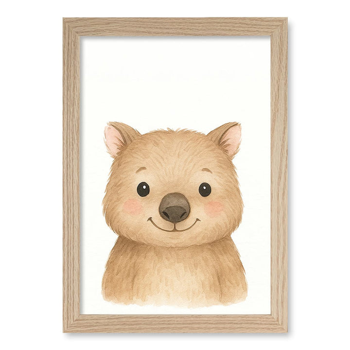 Animal Friends Wombat Children's Wall Art Print A4 (21 x 29.7cm) / Natural Oak Frame / No Border from our Australian Made Framed Wall Art, Prints & Posters collection by Profile Products (Australia) Pty Ltd