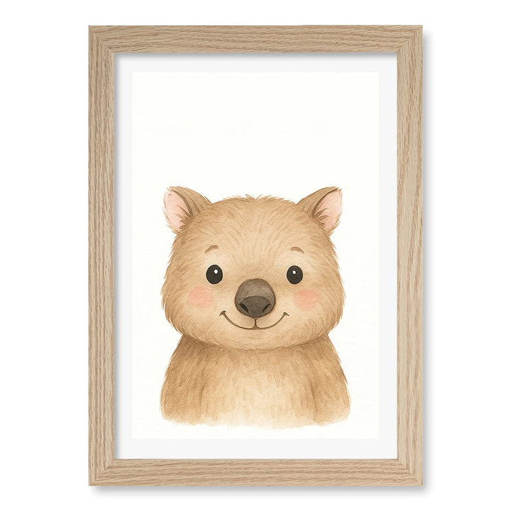 Animal Friends Wombat Children's Wall Art Print A4 (21 x 29.7cm) / Natural Oak Frame / White Border from our Australian Made Framed Wall Art, Prints & Posters collection by Profile Products (Australia) Pty Ltd