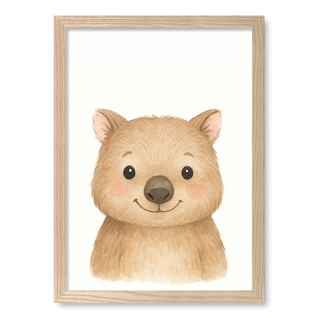 Animal Friends Wombat Wall Art Print A3 (29.7 x 42cm) / Natural Oak Frame / No Border from our Australian Made Wall Art collection by Profile Australia
