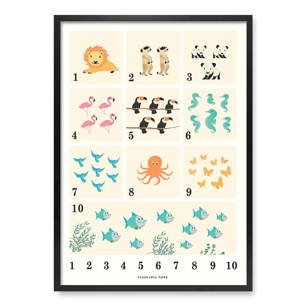 Animals by Numbers Kids Educational Wall Art Print A1 (59.4 x 84.1cm) / Matte Black Frame / No Border from our Australian Made Framed Wall Art, Prints & Posters collection by Profile Products (Australia) Pty Ltd