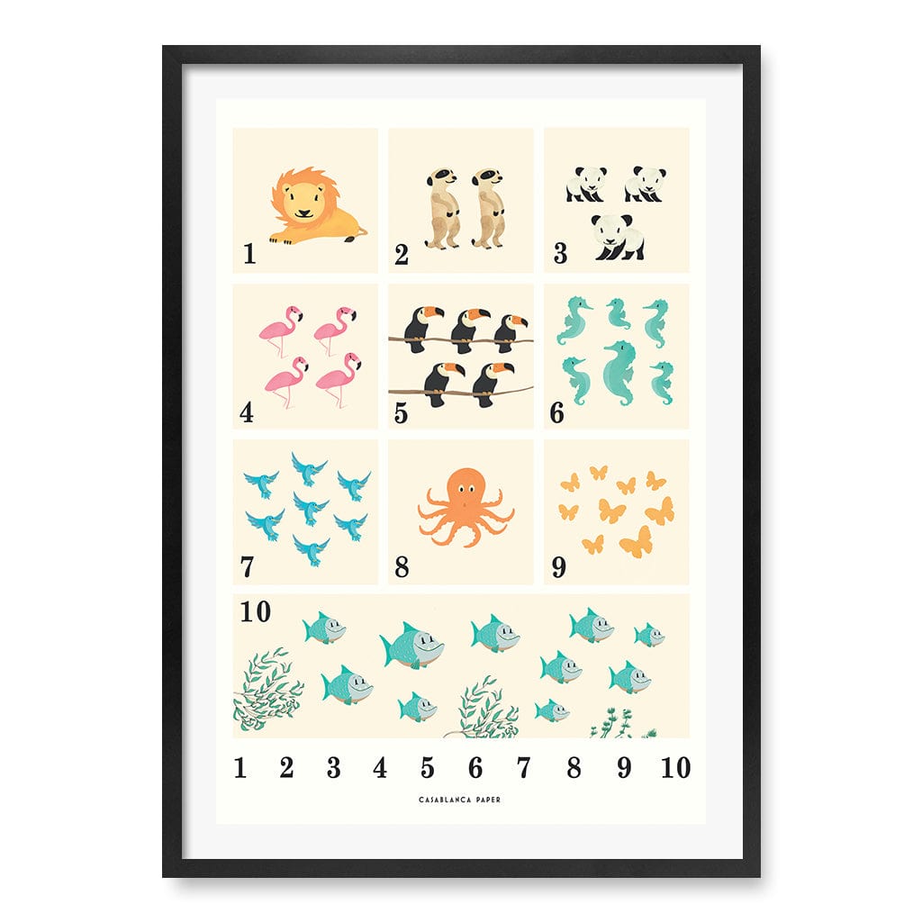 Animals by Numbers Kids Educational Wall Art Print A1 (59.4 x 84.1cm) / Matte Black Frame / White Border from our Australian Made Framed Wall Art, Prints & Posters collection by Profile Products (Australia) Pty Ltd