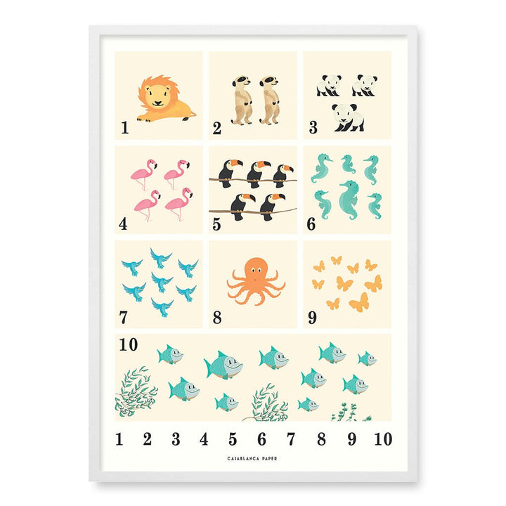 Animals by Numbers Kids Educational Wall Art Print A1 (59.4 x 84.1cm) / Matte White Frame / No Border from our Australian Made Framed Wall Art, Prints & Posters collection by Profile Products (Australia) Pty Ltd