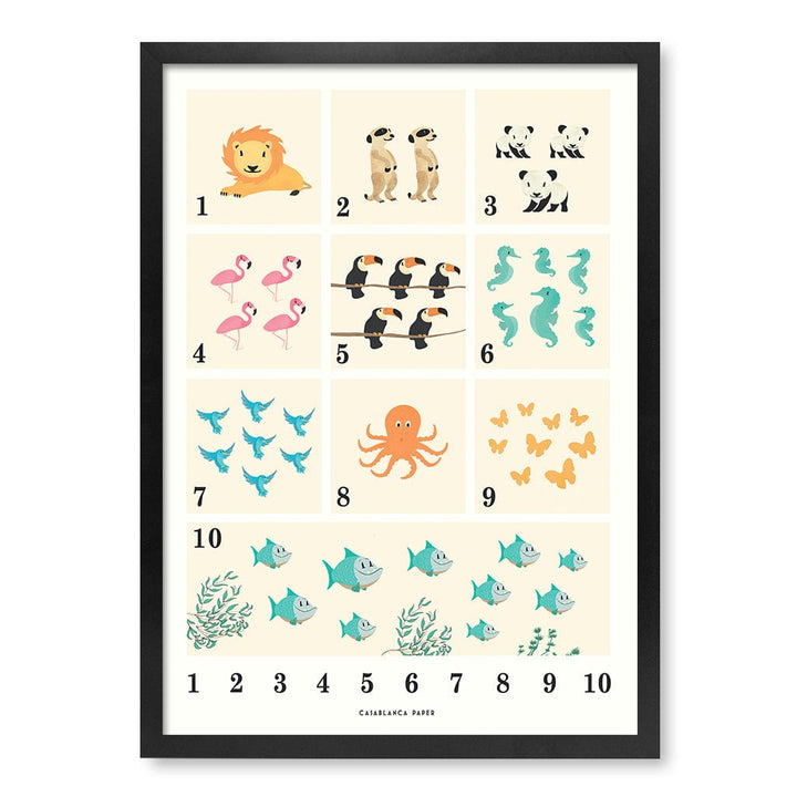 Animals by Numbers Kids Educational Wall Art Print A2 (42 x 59.4cm) / Matte Black Frame / No Border from our Australian Made Framed Wall Art, Prints & Posters collection by Profile Products (Australia) Pty Ltd