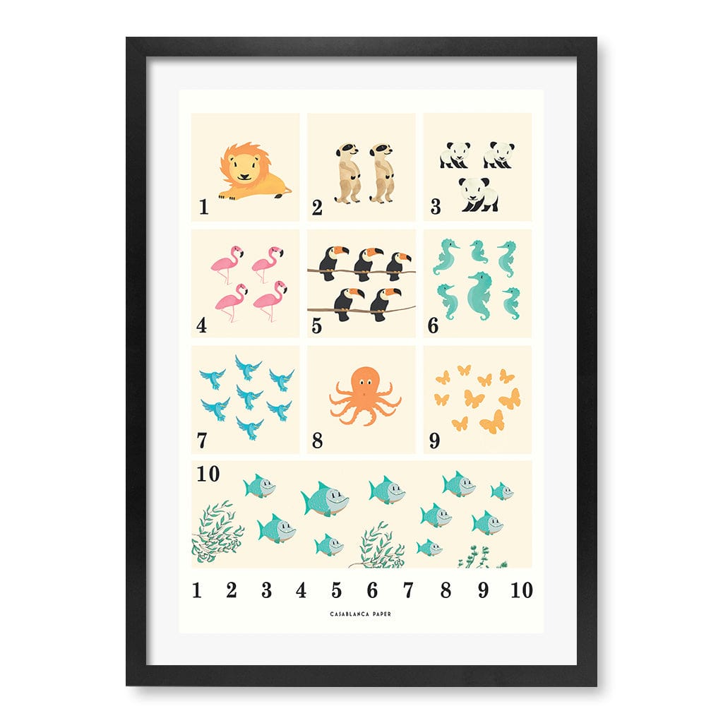 Animals by Numbers Kids Educational Wall Art Print A2 (42 x 59.4cm) / Matte Black Frame / White Border from our Australian Made Framed Wall Art, Prints & Posters collection by Profile Products (Australia) Pty Ltd