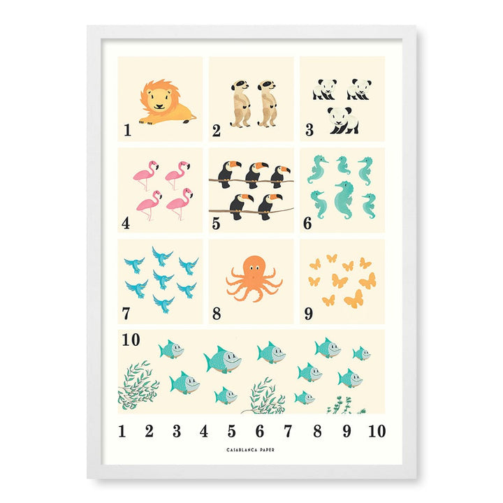 Animals by Numbers Kids Educational Wall Art Print A2 (42 x 59.4cm) / Matte White Frame / No Border from our Australian Made Framed Wall Art, Prints & Posters collection by Profile Products (Australia) Pty Ltd