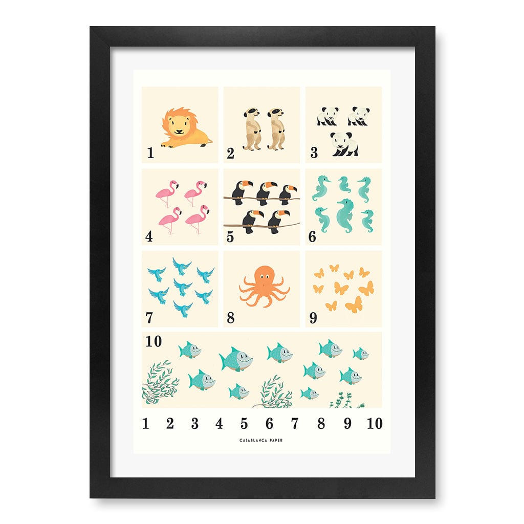 Animals by Numbers Kids Educational Wall Art Print A3 (29.7 x 42cm) / Matte Black Frame / White Border from our Australian Made Framed Wall Art, Prints & Posters collection by Profile Products (Australia) Pty Ltd