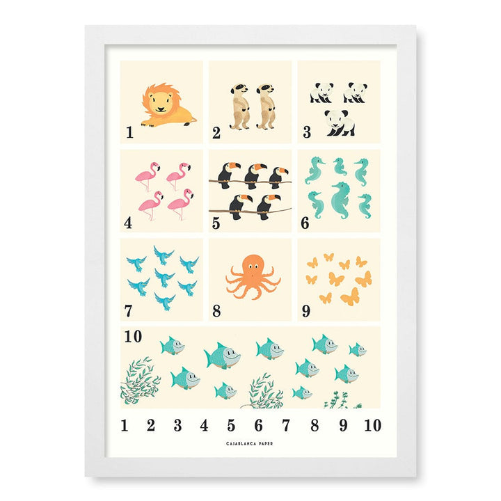 Animals by Numbers Kids Educational Wall Art Print A3 (29.7 x 42cm) / Matte White Frame / No Border from our Australian Made Framed Wall Art, Prints & Posters collection by Profile Products (Australia) Pty Ltd