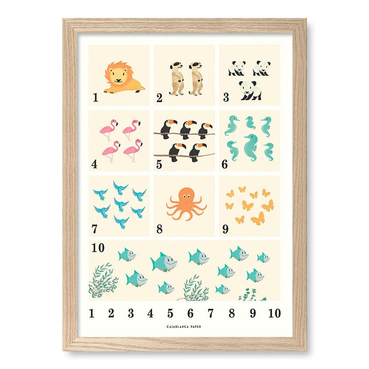 Animals by Numbers Kids Educational Wall Art Print A3 (29.7 x 42cm) / Natural Oak Frame / No Border from our Australian Made Framed Wall Art, Prints & Posters collection by Profile Products (Australia) Pty Ltd