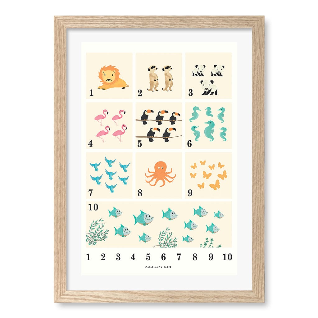Animals by Numbers Kids Educational Wall Art Print A3 (29.7 x 42cm) / Natural Oak Frame / White Border from our Australian Made Framed Wall Art, Prints & Posters collection by Profile Products (Australia) Pty Ltd