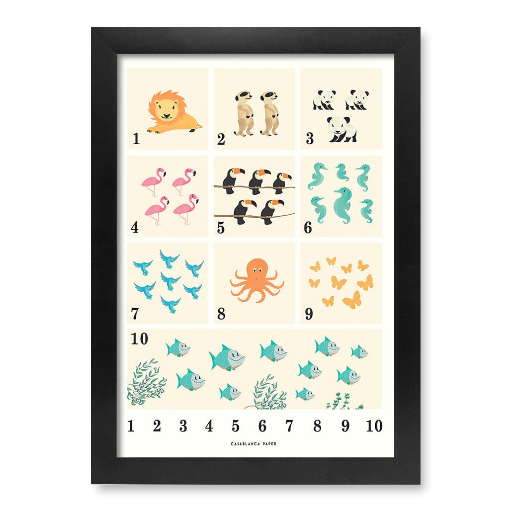 Animals by Numbers Kids Educational Wall Art Print A4 (21 x 29.7cm) / Matte Black Frame / No Border from our Australian Made Framed Wall Art, Prints & Posters collection by Profile Products (Australia) Pty Ltd