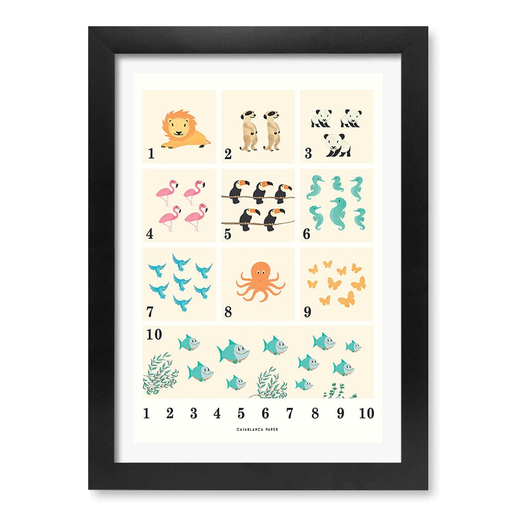 Animals by Numbers Kids Educational Wall Art Print A4 (21 x 29.7cm) / Matte Black Frame / White Border from our Australian Made Framed Wall Art, Prints & Posters collection by Profile Products (Australia) Pty Ltd
