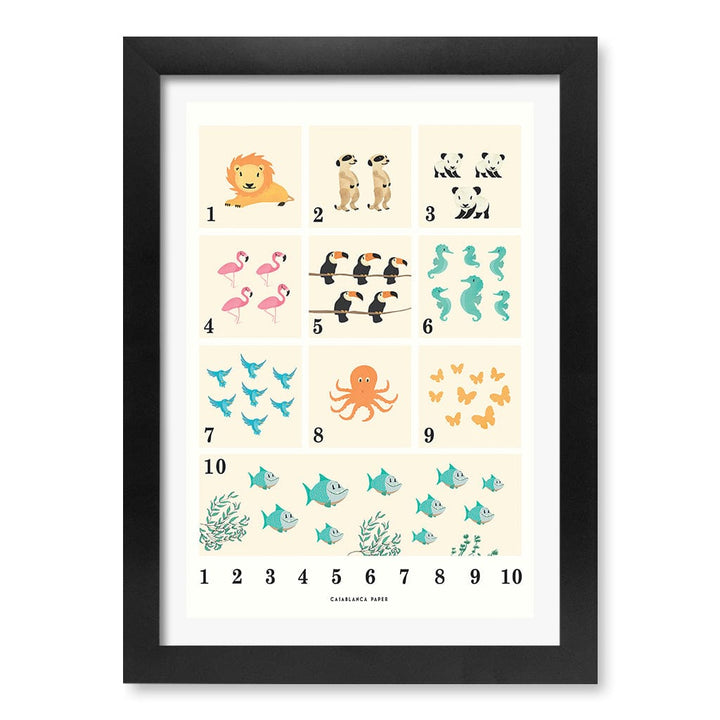 Animals by Numbers Kids Educational Wall Art Print A4 (21 x 29.7cm) / Matte Black Frame / White Border from our Australian Made Framed Wall Art, Prints & Posters collection by Profile Products (Australia) Pty Ltd