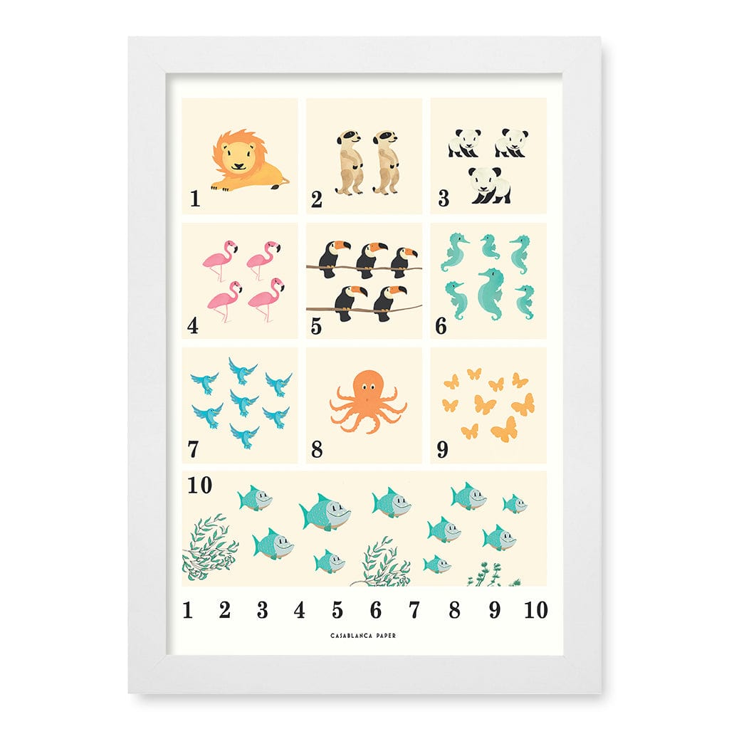 Animals by Numbers Kids Educational Wall Art Print A4 (21 x 29.7cm) / Matte White Frame / No Border from our Australian Made Framed Wall Art, Prints & Posters collection by Profile Products (Australia) Pty Ltd