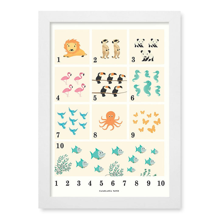 Animals by Numbers Kids Educational Wall Art Print A4 (21 x 29.7cm) / Matte White Frame / No Border from our Australian Made Framed Wall Art, Prints & Posters collection by Profile Products (Australia) Pty Ltd