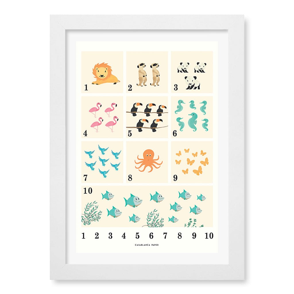Animals by Numbers Kids Educational Wall Art Print A4 (21 x 29.7cm) / Matte White Frame / White Border from our Australian Made Framed Wall Art, Prints & Posters collection by Profile Products (Australia) Pty Ltd