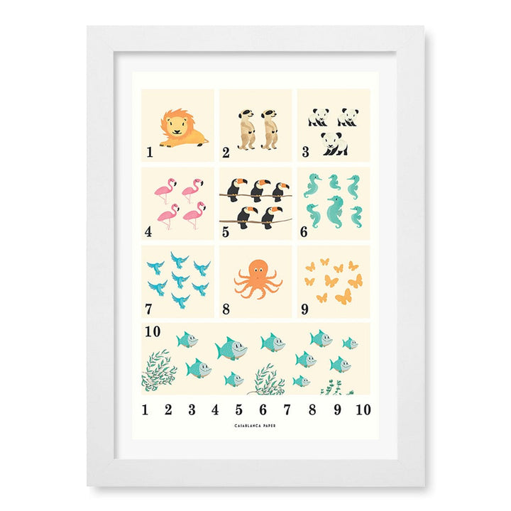 Animals by Numbers Kids Educational Wall Art Print A4 (21 x 29.7cm) / Matte White Frame / White Border from our Australian Made Framed Wall Art, Prints & Posters collection by Profile Products (Australia) Pty Ltd
