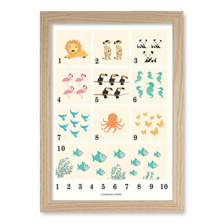 Animals by Numbers Kids Educational Wall Art Print A4 (21 x 29.7cm) / Natural Oak Frame / No Border from our Australian Made Framed Wall Art, Prints & Posters collection by Profile Products (Australia) Pty Ltd