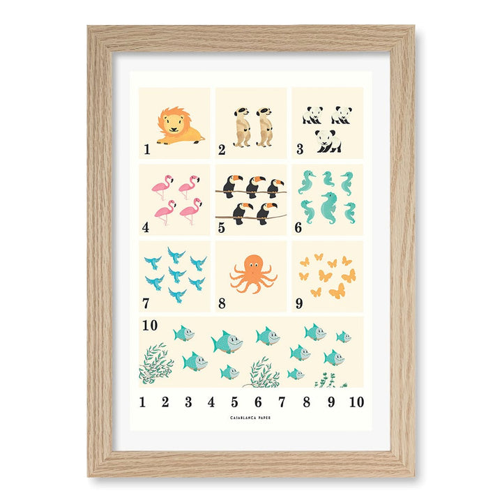Animals by Numbers Kids Educational Wall Art Print A4 (21 x 29.7cm) / Natural Oak Frame / White Border from our Australian Made Framed Wall Art, Prints & Posters collection by Profile Products (Australia) Pty Ltd