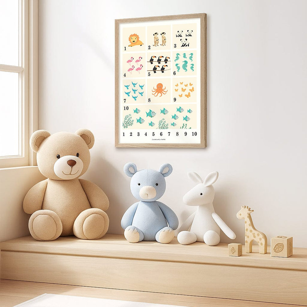 Animals by Numbers Kids Educational Wall Art Print from our Australian Made Framed Wall Art, Prints & Posters collection by Profile Products (Australia) Pty Ltd
