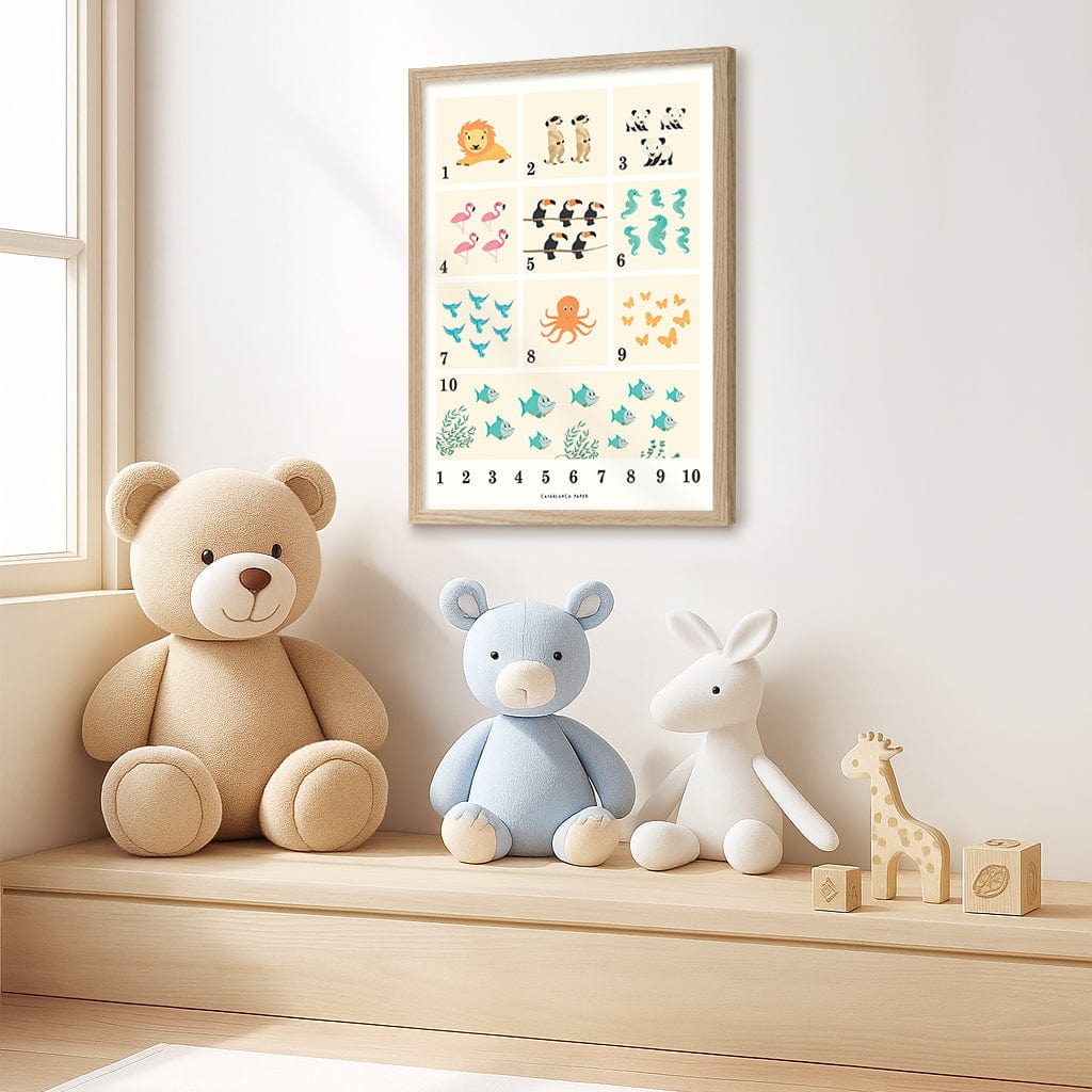 Animals by Numbers Kids Educational Wall Art Print from our Australian Made Framed Wall Art, Prints & Posters collection by Profile Products (Australia) Pty Ltd