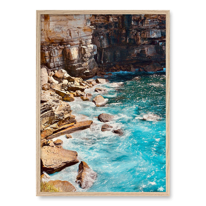 Aqua Rocks 1 Diamond Bay Reserve Wall Art Print A1 (59.4 x 84.1cm) / Natural Oak Frame / No Border from our Australian Made Framed Wall Art, Prints & Posters collection by Profile Products (Australia) Pty Ltd