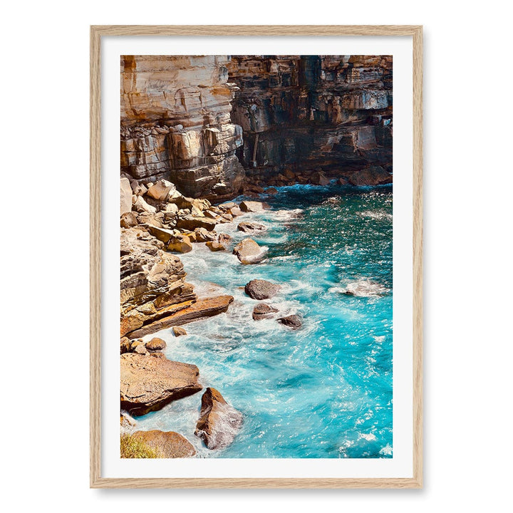 Aqua Rocks 1 Diamond Bay Reserve Wall Art Print A1 (59.4 x 84.1cm) / Natural Oak Frame / White Border from our Australian Made Framed Wall Art, Prints & Posters collection by Profile Products (Australia) Pty Ltd