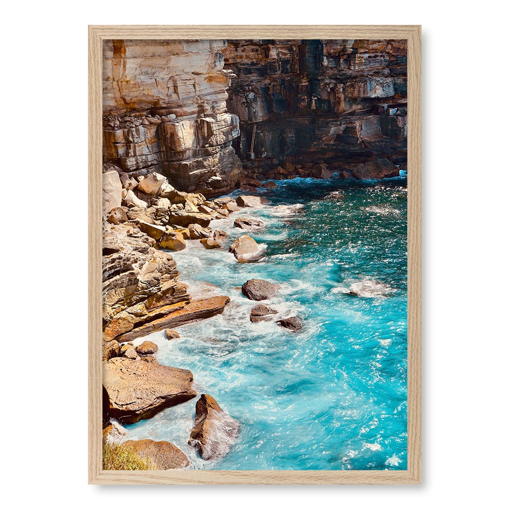 Aqua Rocks 1 Diamond Bay Reserve Wall Art Print A2 (42 x 59.4cm) / Natural Oak Frame / No Border from our Australian Made Framed Wall Art, Prints & Posters collection by Profile Products (Australia) Pty Ltd