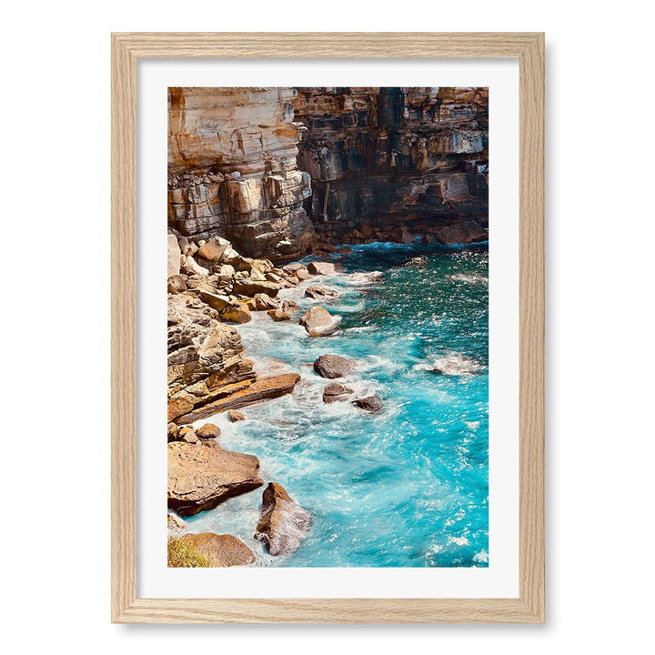 Aqua Rocks 1 Diamond Bay Reserve Wall Art Print A3 (29.7 x 42cm) / Natural Oak Frame / White Border from our Australian Made Framed Wall Art, Prints & Posters collection by Profile Products (Australia) Pty Ltd