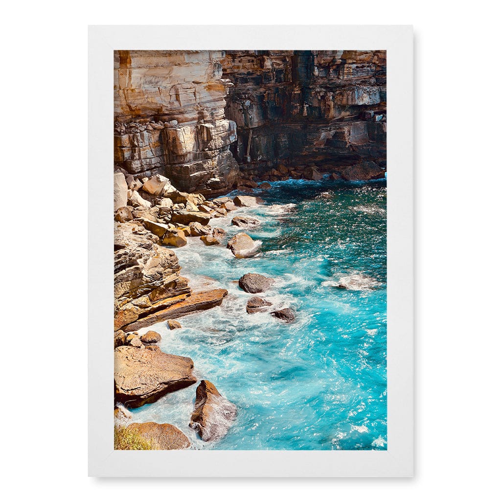 Aqua Rocks 1 Diamond Bay Reserve Wall Art Print A4 (21 x 29.7cm) / Matte White Frame / No Border from our Australian Made Framed Wall Art, Prints & Posters collection by Profile Products (Australia) Pty Ltd