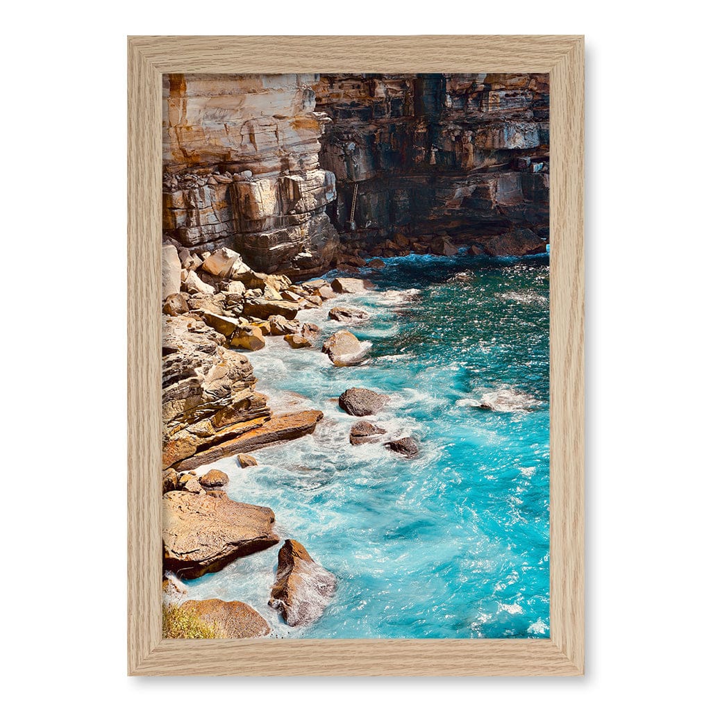 Aqua Rocks 1 Diamond Bay Reserve Wall Art Print A4 (21 x 29.7cm) / Natural Oak Frame / No Border from our Australian Made Framed Wall Art, Prints & Posters collection by Profile Products (Australia) Pty Ltd