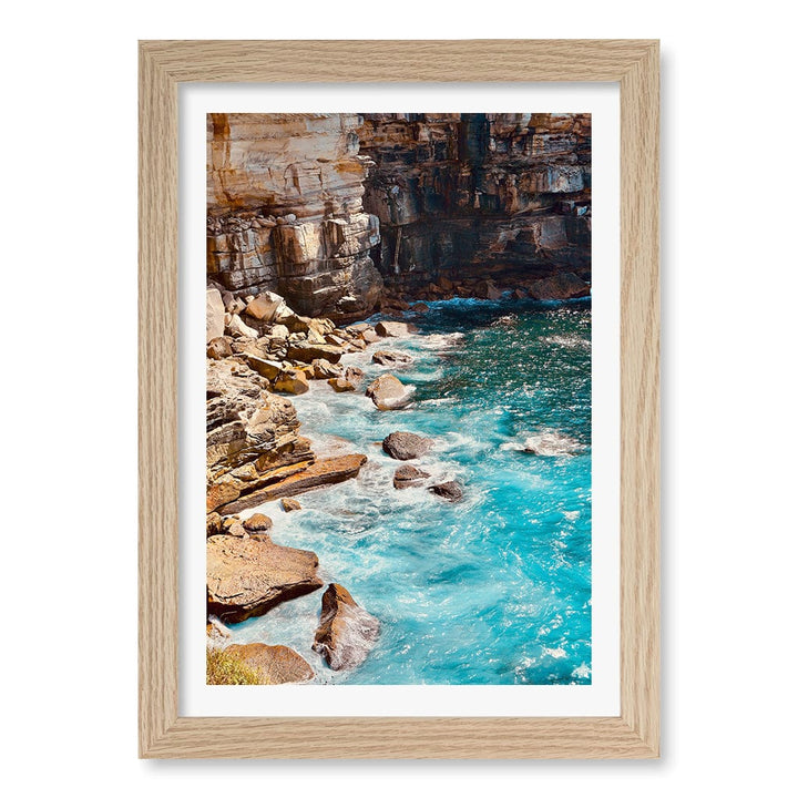Aqua Rocks 1 Diamond Bay Reserve Wall Art Print A4 (21 x 29.7cm) / Natural Oak Frame / White Border from our Australian Made Framed Wall Art, Prints & Posters collection by Profile Products (Australia) Pty Ltd