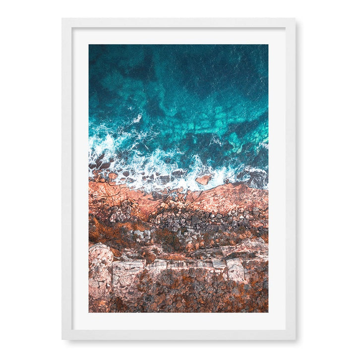 Aqua Rocks 2 North Head Manly Wall Art Print A2 (42 x 59.4cm) / Matte White Frame / White Border from our Australian Made Framed Wall Art, Prints & Posters collection by Profile Products (Australia) Pty Ltd
