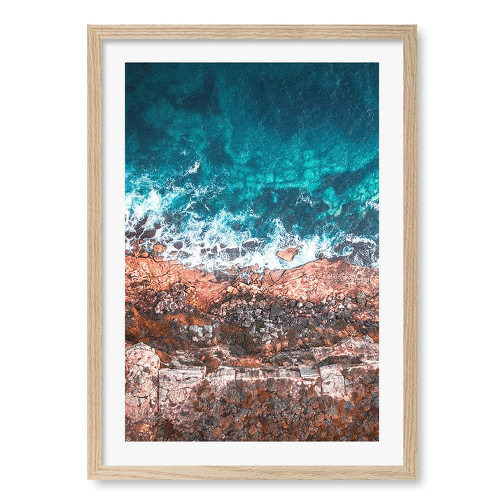 Aqua Rocks 2 North Head Manly Wall Art Print A2 (42 x 59.4cm) / Natural Oak Frame / White Border from our Australian Made Framed Wall Art, Prints & Posters collection by Profile Products (Australia) Pty Ltd