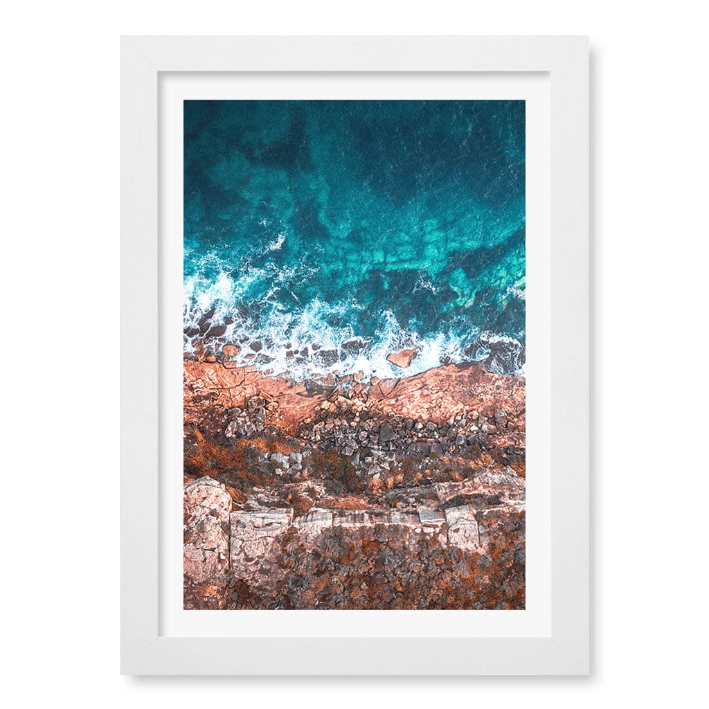 Aqua Rocks 2 North Head Manly Wall Art Print A4 (21 x 29.7cm) / Matte White Frame / White Border from our Australian Made Framed Wall Art, Prints & Posters collection by Profile Products (Australia) Pty Ltd