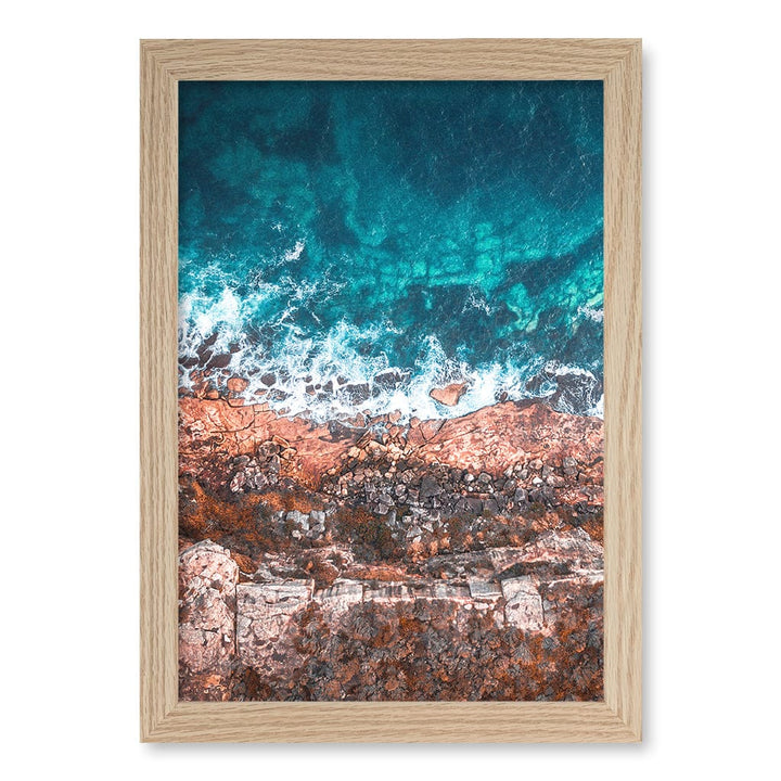 Aqua Rocks 2 North Head Manly Wall Art Print A4 (21 x 29.7cm) / Natural Oak Frame / No Border from our Australian Made Framed Wall Art, Prints & Posters collection by Profile Products (Australia) Pty Ltd