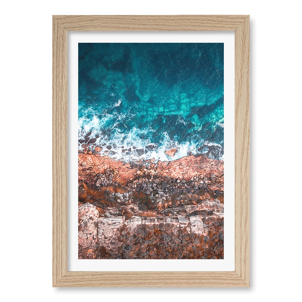 Aqua Rocks 2 North Head Manly Wall Art Print A4 (21 x 29.7cm) / Natural Oak Frame / White Border from our Australian Made Framed Wall Art, Prints & Posters collection by Profile Products (Australia) Pty Ltd