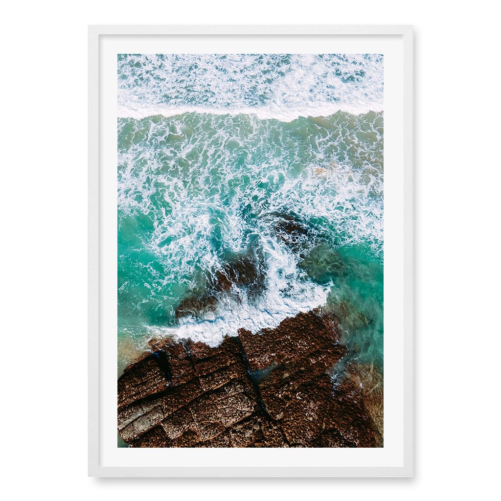 Aqua Rocks 3 Point Cartwright Wall Art Print A1 (59.4 x 84.1cm) / Matte White Frame / White Border from our Australian Made Framed Wall Art, Prints & Posters collection by Profile Products (Australia) Pty Ltd