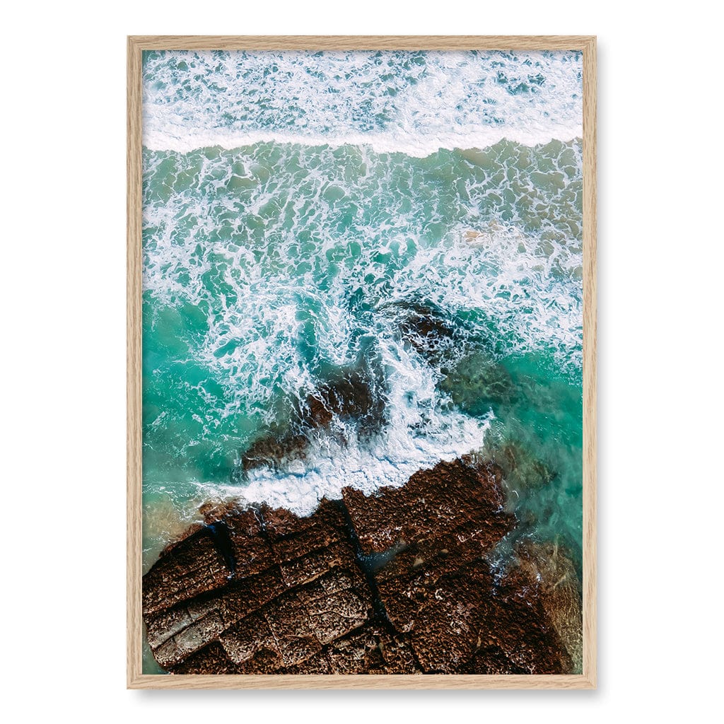 Aqua Rocks 3 Point Cartwright Wall Art Print A1 (59.4 x 84.1cm) / Natural Oak Frame / No Border from our Australian Made Framed Wall Art, Prints & Posters collection by Profile Products (Australia) Pty Ltd
