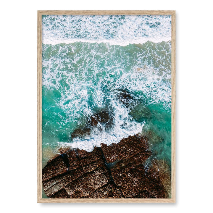 Aqua Rocks 3 Point Cartwright Wall Art Print A1 (59.4 x 84.1cm) / Natural Oak Frame / No Border from our Australian Made Framed Wall Art, Prints & Posters collection by Profile Products (Australia) Pty Ltd