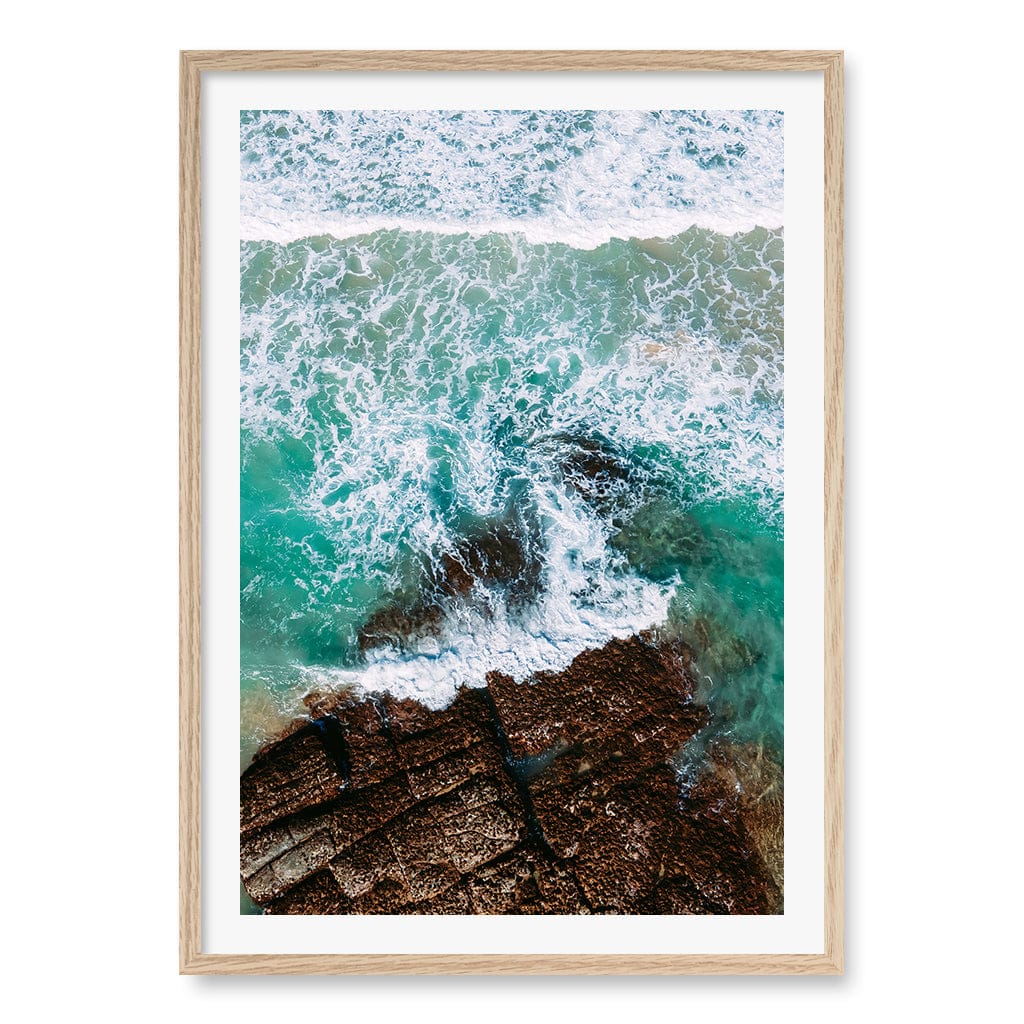 Aqua Rocks 3 Point Cartwright Wall Art Print A1 (59.4 x 84.1cm) / Natural Oak Frame / White Border from our Australian Made Framed Wall Art, Prints & Posters collection by Profile Products (Australia) Pty Ltd