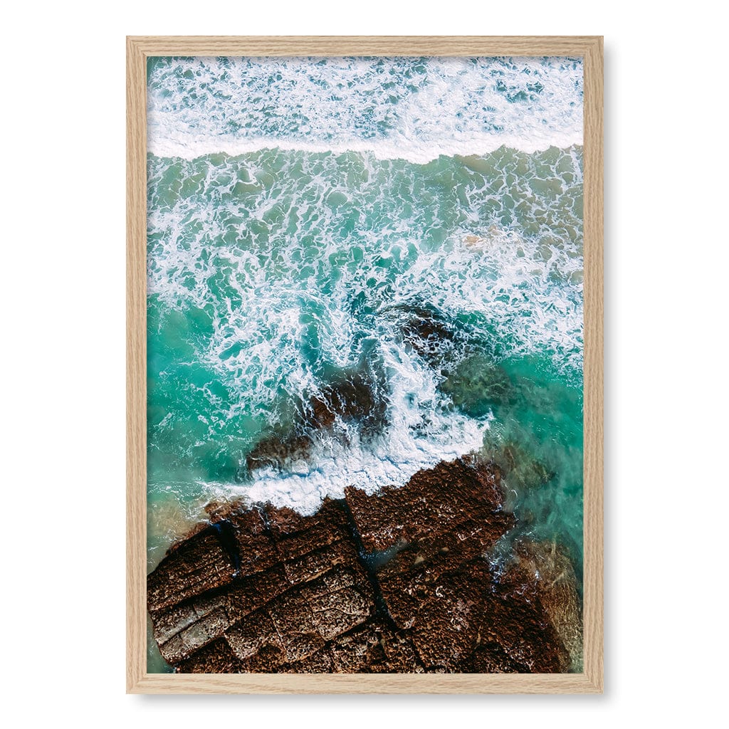 Aqua Rocks 3 Point Cartwright Wall Art Print A2 (42 x 59.4cm) / Natural Oak Frame / No Border from our Australian Made Framed Wall Art, Prints & Posters collection by Profile Products (Australia) Pty Ltd