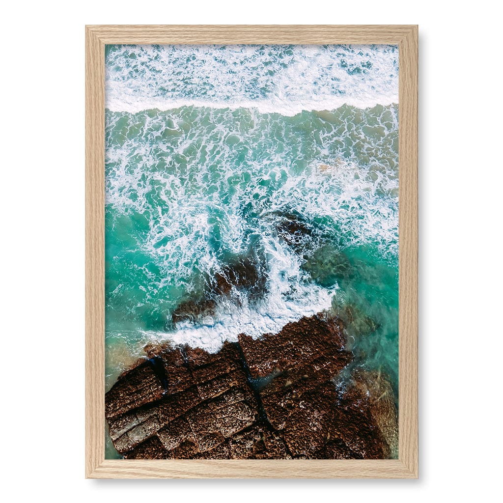 Aqua Rocks 3 Point Cartwright Wall Art Print A3 (29.7 x 42cm) / Natural Oak Frame / No Border from our Australian Made Framed Wall Art, Prints & Posters collection by Profile Products (Australia) Pty Ltd