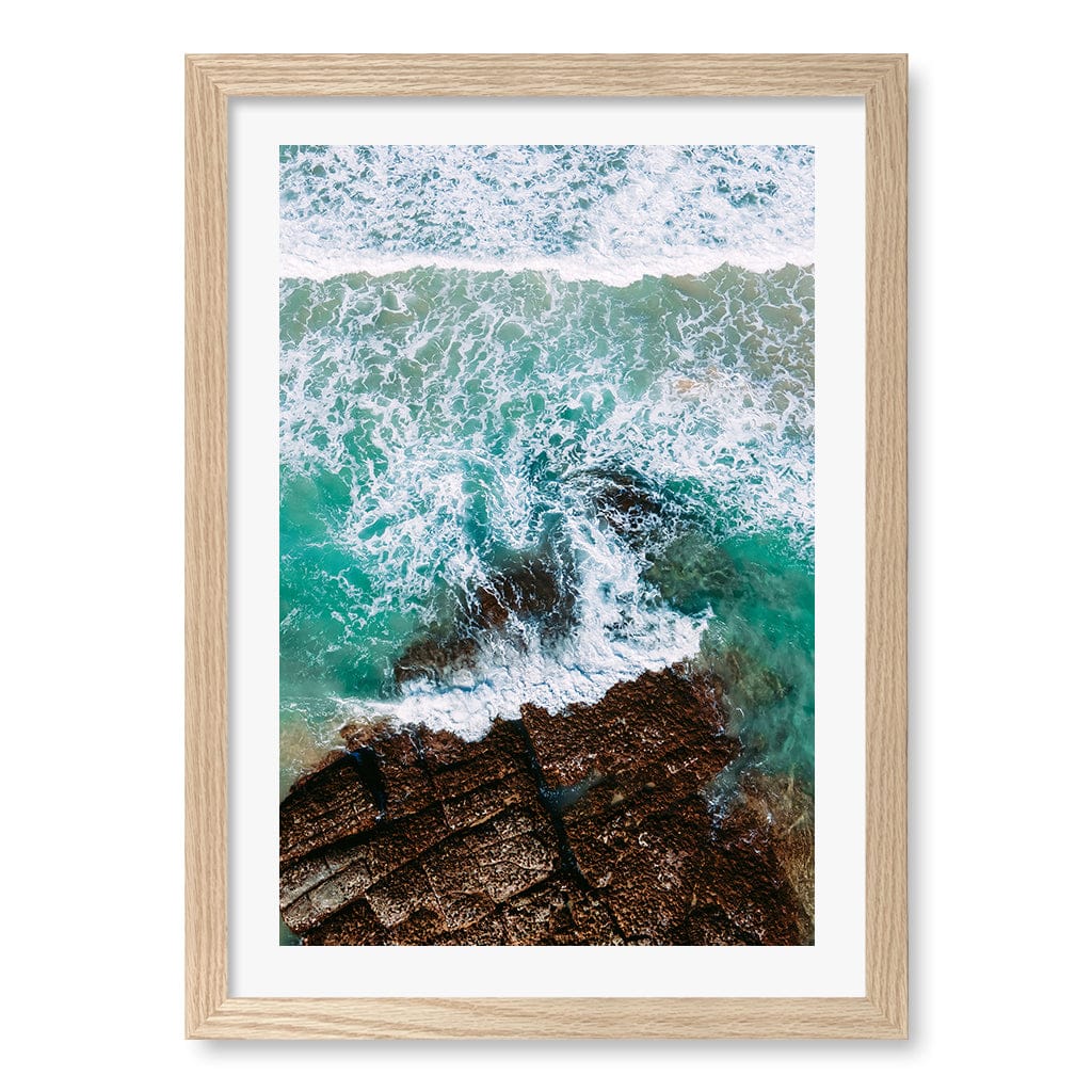 Aqua Rocks 3 Point Cartwright Wall Art Print A3 (29.7 x 42cm) / Natural Oak Frame / White Border from our Australian Made Framed Wall Art, Prints & Posters collection by Profile Products (Australia) Pty Ltd