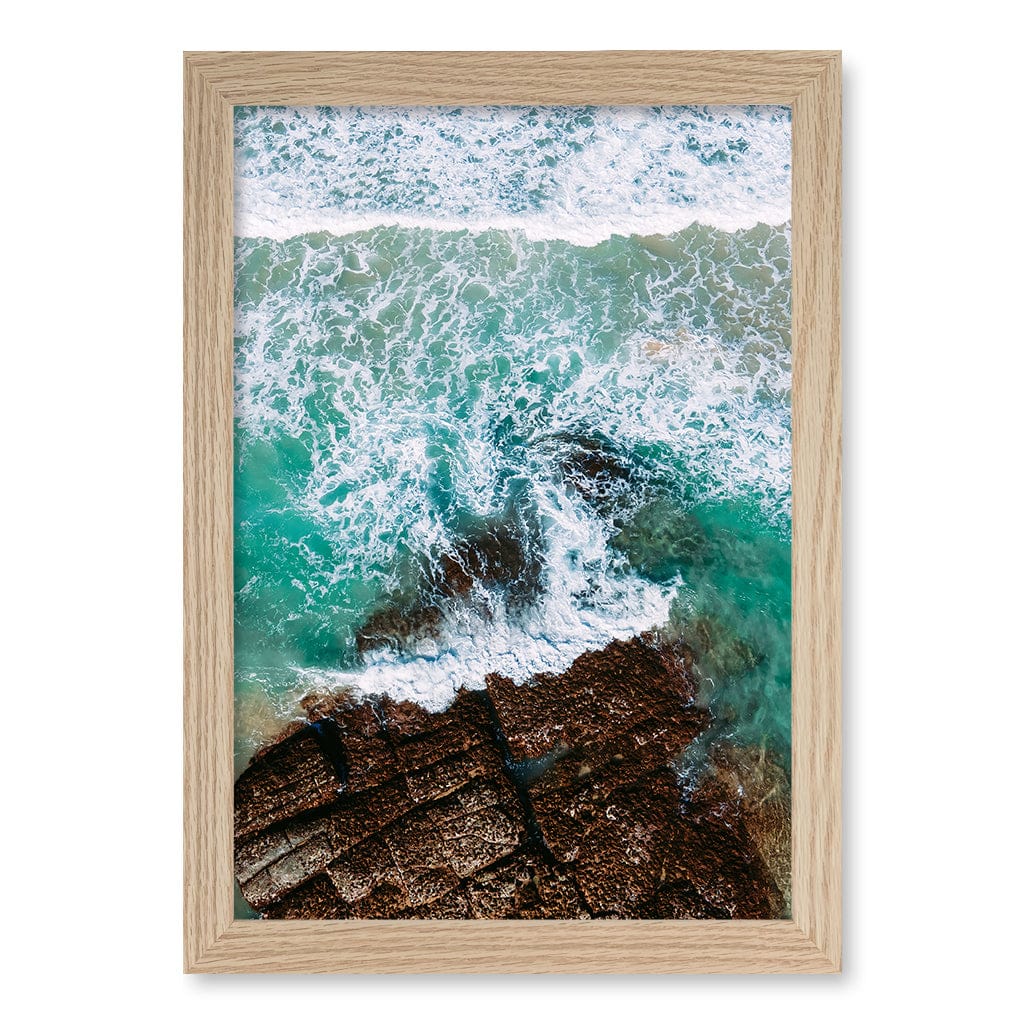 Aqua Rocks 3 Point Cartwright Wall Art Print A4 (21 x 29.7cm) / Natural Oak Frame / No Border from our Australian Made Framed Wall Art, Prints & Posters collection by Profile Products (Australia) Pty Ltd